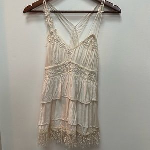Size 6, Free People, off white, faux lace shirt